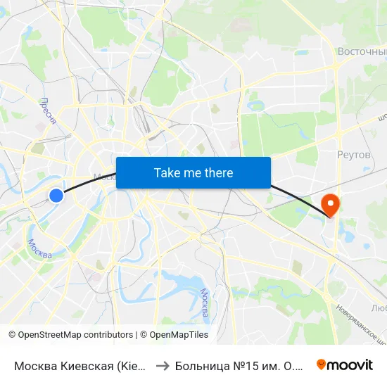 Москва Киевская (Kievsky Station) to Больница №15 им. О.М. Филатова map