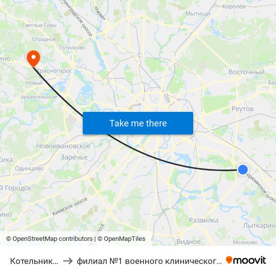 Котельники (Kotelniki) to филиал №1 военного клинического госпиталя им. Н.Н. Бурденко map