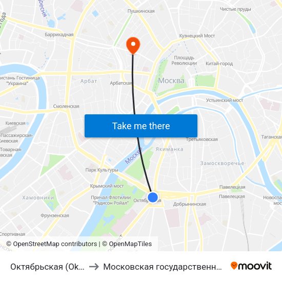 Октябрьская (Oktyabrskaya) to Московская государственная консерватория map