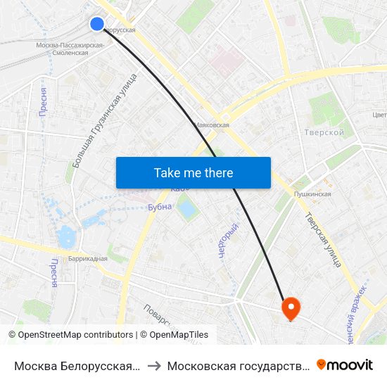 Москва Белорусская (Belorussky Station) to Московская государственная консерватория map