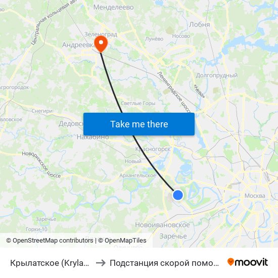 Крылатское (Krylatskoe) to Подстанция скорой помощи №27 map