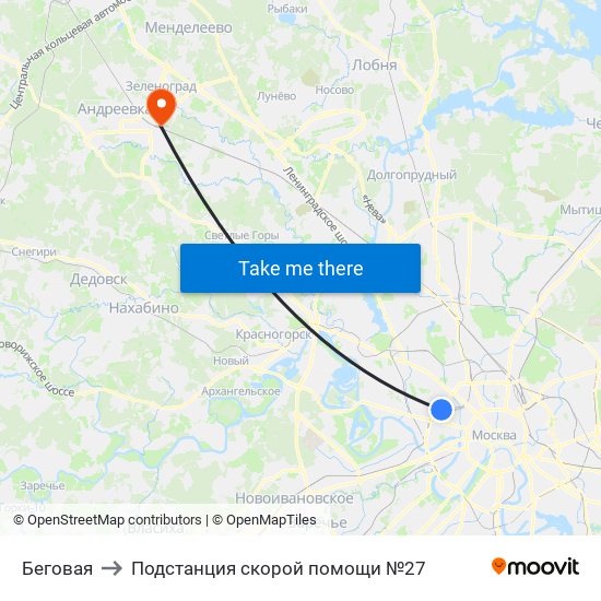 Беговая to Подстанция скорой помощи №27 map