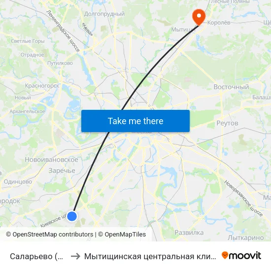 Саларьево (Salaryevo) to Мытищинская центральная клиническая больница map