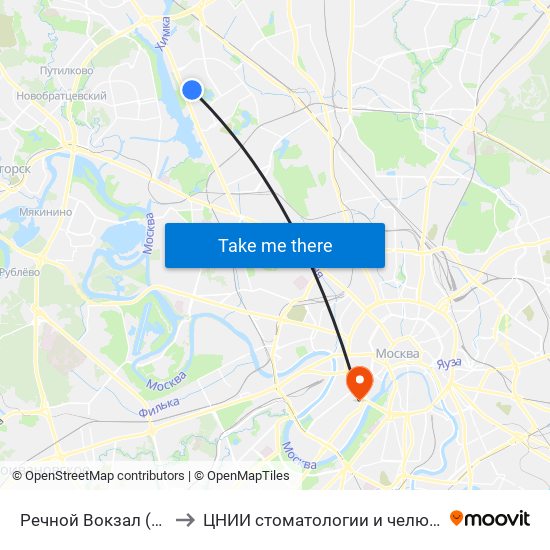 Речной Вокзал (Rechnoy Vokzal) to ЦНИИ стоматологии и челюстно-лицевой хирургии map