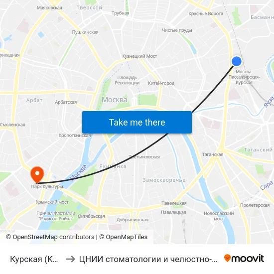 Курская (Kurskaya) to ЦНИИ стоматологии и челюстно-лицевой хирургии map