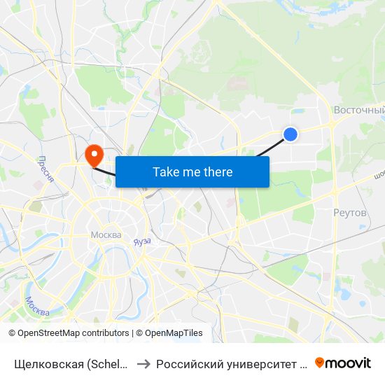 Щелковская (Schelkovskaya) to Российский университет транспорта map