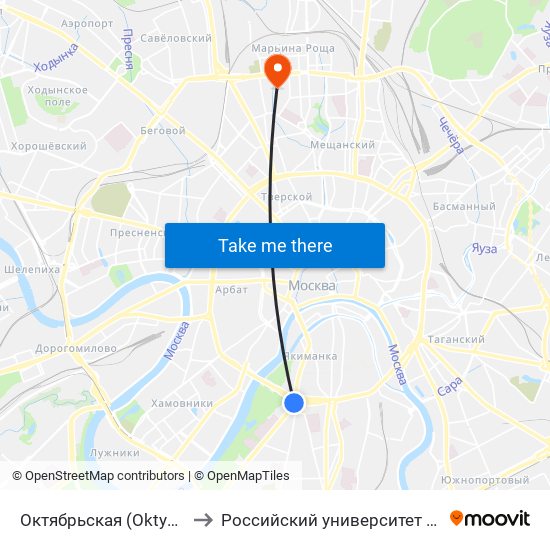 Октябрьская (Oktyabrskaya) to Российский университет транспорта map