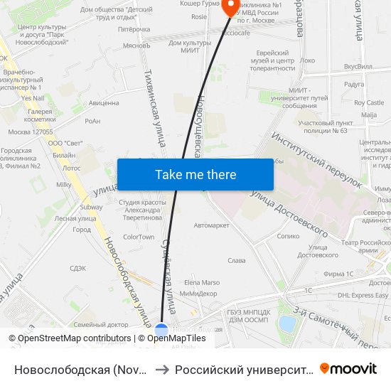 Новослободская (Novoslobodskaya) to Российский университет транспорта map
