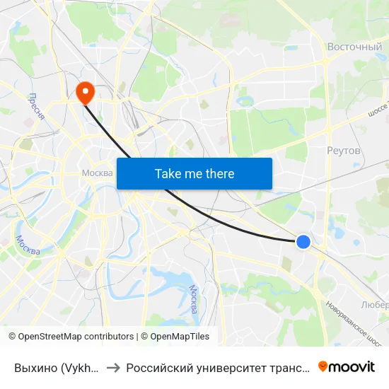 Выхино (Vykhino) to Российский университет транспорта map