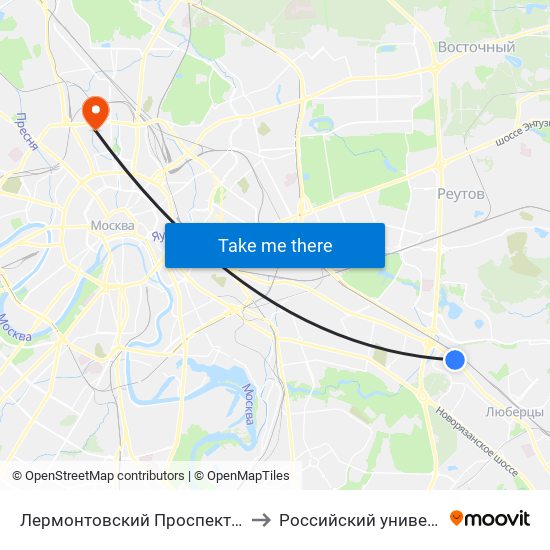 Лермонтовский Проспект (Lermontovsky Prospekt) to Российский университет транспорта map