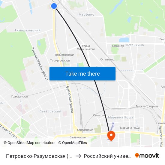 Петровско-Разумовская (Petrovsko-Razumovskaya) to Российский университет транспорта map