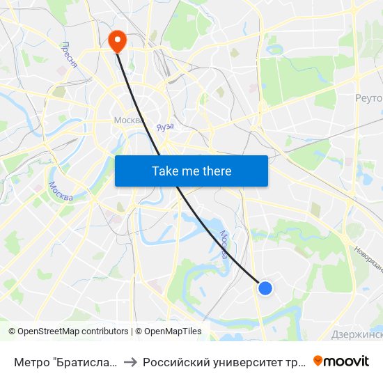 Метро "Братиславская" to Российский университет транспорта map