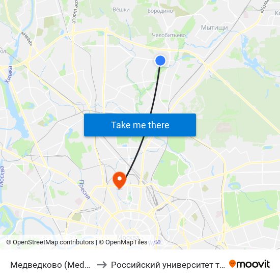 Медведково (Medvedkovo) to Российский университет транспорта map