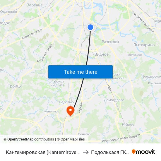 Кантемировская (Kantemirovskaya) to Подолькася ГКБ 3 map