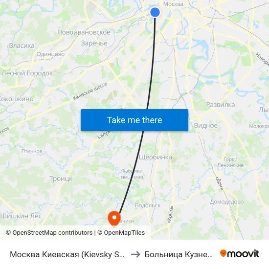 Москва Киевская (Kievsky Station) to Больница Кузнечики map