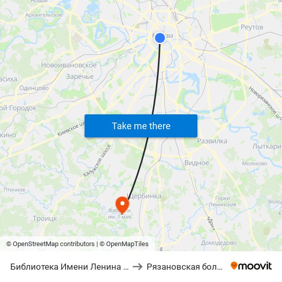 Библиотека Имени Ленина (Biblioteka Imeni Lenina) to Рязановская больница Кузнечики map