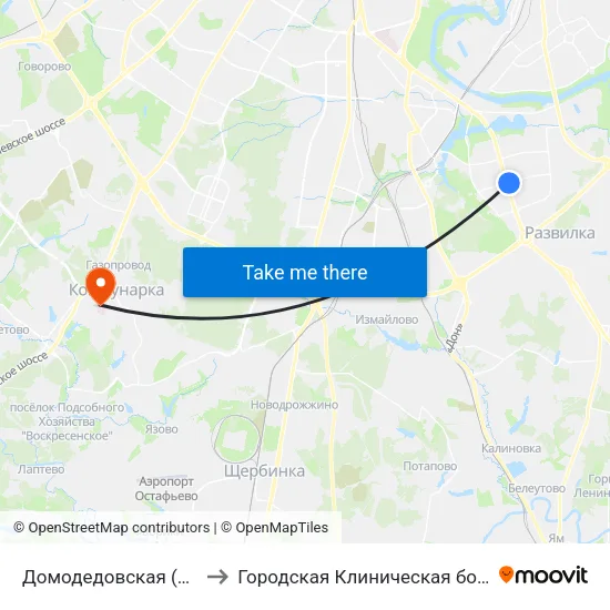 Домодедовская (Domodedovskaya) to Городская Клиническая больница 40 Коммунарка map