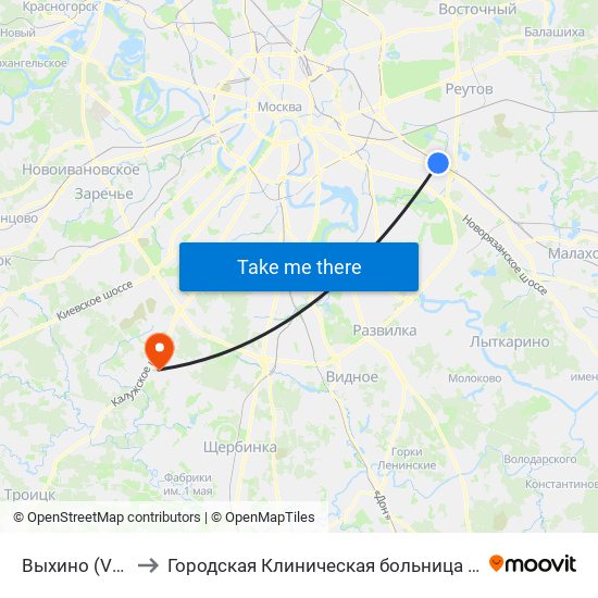 Выхино (Vykhino) to Городская Клиническая больница 40 Коммунарка map