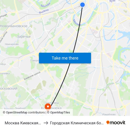 Москва Киевская (Kievsky Station) to Городская Клиническая больница 40 Коммунарка map