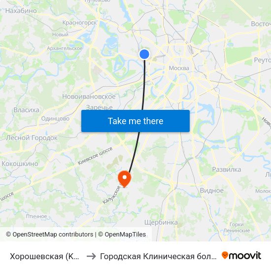 Хорошевская (Khoroshevskaya) to Городская Клиническая больница 40 Коммунарка map