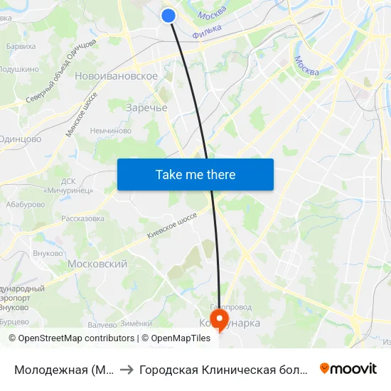 Молодежная (Molodezhnaya) to Городская Клиническая больница 40 Коммунарка map