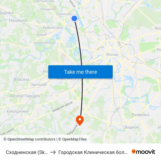 Сходненская (Skhodnenskaya) to Городская Клиническая больница 40 Коммунарка map