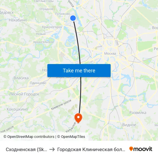 Сходненская (Skhodnenskaya) to Городская Клиническая больница 40 Коммунарка map