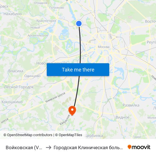 Войковская (Voykovskaya) to Городская Клиническая больница 40 Коммунарка map