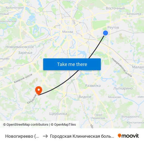 Новогиреево (Novogireevo) to Городская Клиническая больница 40 Коммунарка map