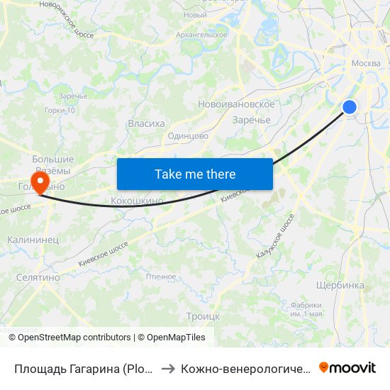 Площадь Гагарина (Ploschad Gagarina) to Кожно-венерологическая больница map