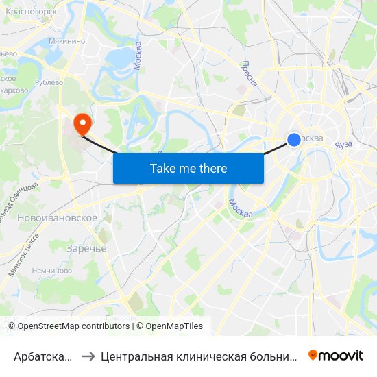 Арбатская (Arbatskaya) to Центральная клиническая больница Управления Делами Президента РФ map