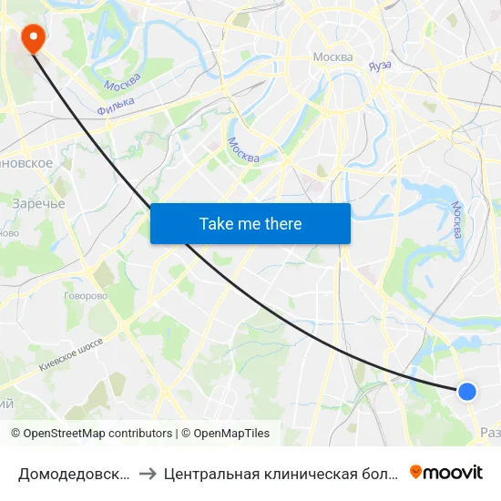Домодедовская (Domodedovskaya) to Центральная клиническая больница Управления Делами Президента РФ map