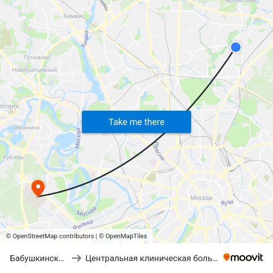 Бабушкинская (Babushkinskaya) to Центральная клиническая больница Управления Делами Президента РФ map