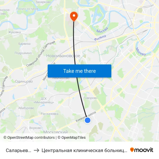 Саларьево (Salaryevo) to Центральная клиническая больница Управления Делами Президента РФ map