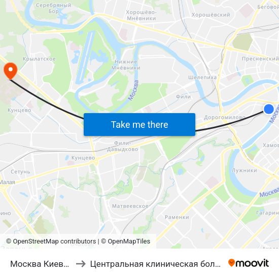 Москва Киевская (Kievsky Station) to Центральная клиническая больница Управления Делами Президента РФ map