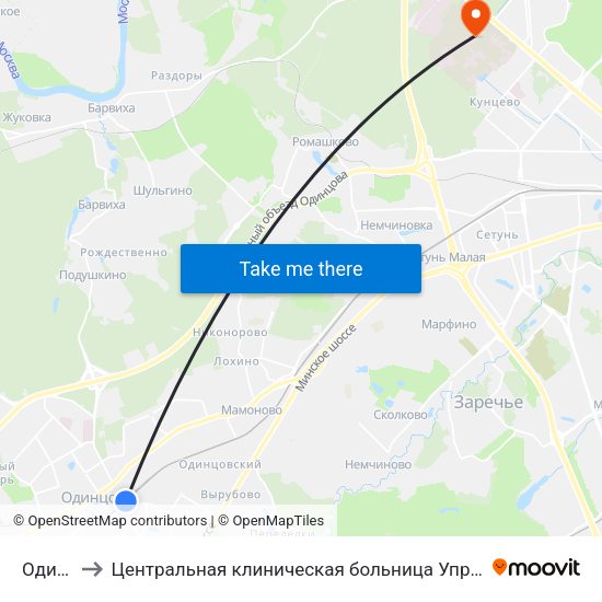 Одинцово to Центральная клиническая больница Управления Делами Президента РФ map