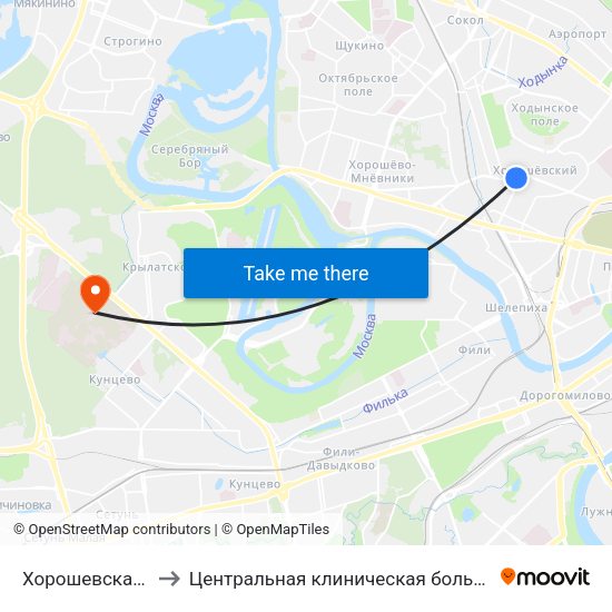 Хорошевская (Khoroshevskaya) to Центральная клиническая больница Управления Делами Президента РФ map