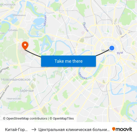 Китай-Город (Kitay-Gorod) to Центральная клиническая больница Управления Делами Президента РФ map