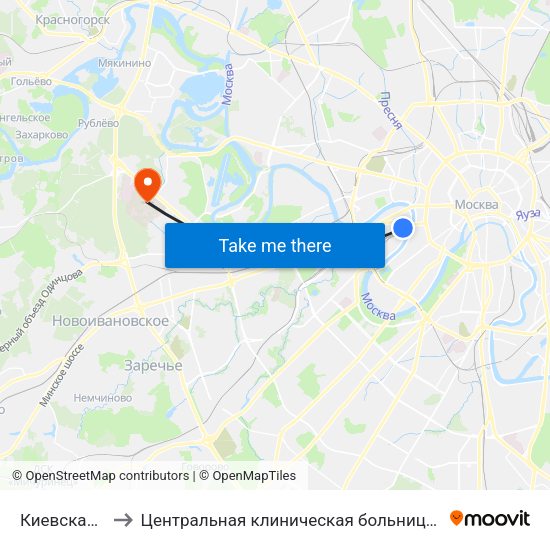 Киевская (Kievskaya) to Центральная клиническая больница Управления Делами Президента РФ map