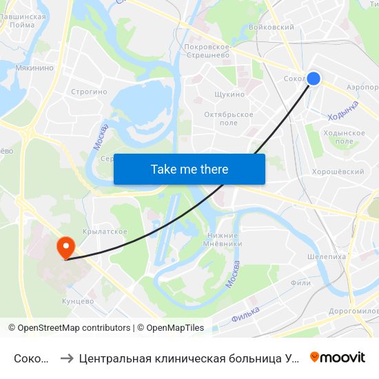 Сокол (Sokol) to Центральная клиническая больница Управления Делами Президента РФ map