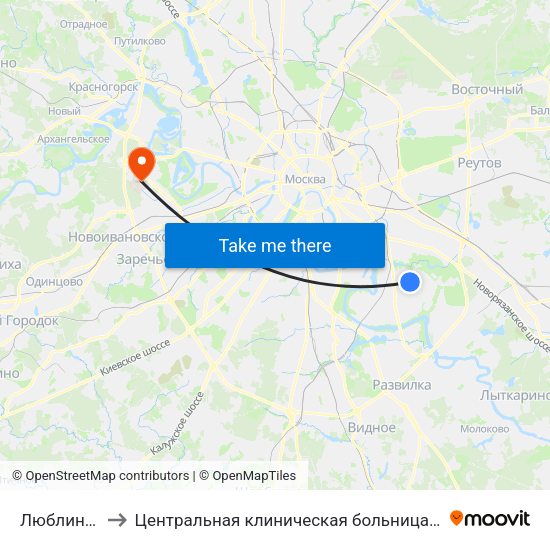 Люблино (Lyublino) to Центральная клиническая больница Управления Делами Президента РФ map