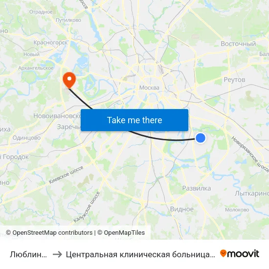 Люблино (Lyublino) to Центральная клиническая больница Управления Делами Президента РФ map