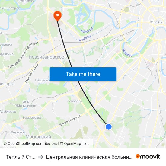 Теплый Стан (Teply Stan) to Центральная клиническая больница Управления Делами Президента РФ map