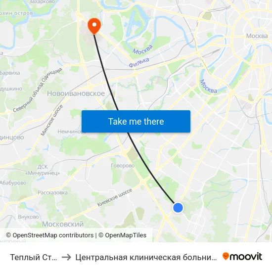 Теплый Стан (Teply Stan) to Центральная клиническая больница Управления Делами Президента РФ map