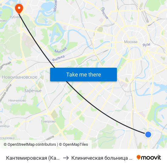 Кантемировская (Kantemirovskaya) to Клиническая больница 8 им. Соловьёва map