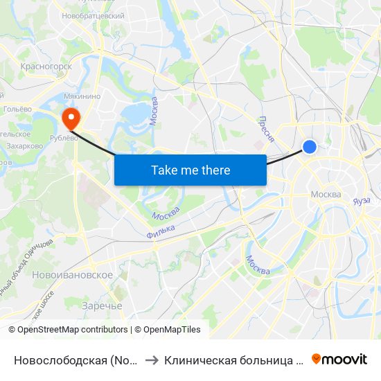 Новослободская (Novoslobodskaya) to Клиническая больница 8 им. Соловьёва map