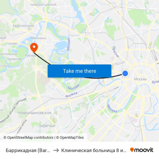Баррикадная (Barrikadnaya) to Клиническая больница 8 им. Соловьёва map