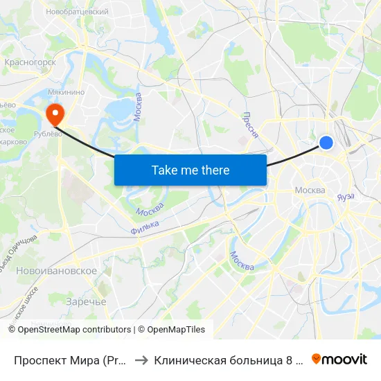 Проспект Мира (Prospekt Mira) to Клиническая больница 8 им. Соловьёва map