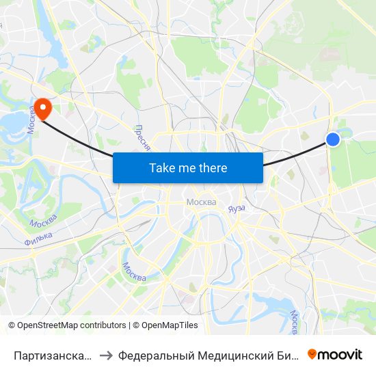 Партизанская (Partizanskaya) to Федеральный Медицинский Биофизический центр им. Бурназяна map