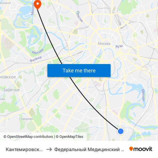 Кантемировская (Kantemirovskaya) to Федеральный Медицинский Биофизический центр им. Бурназяна map
